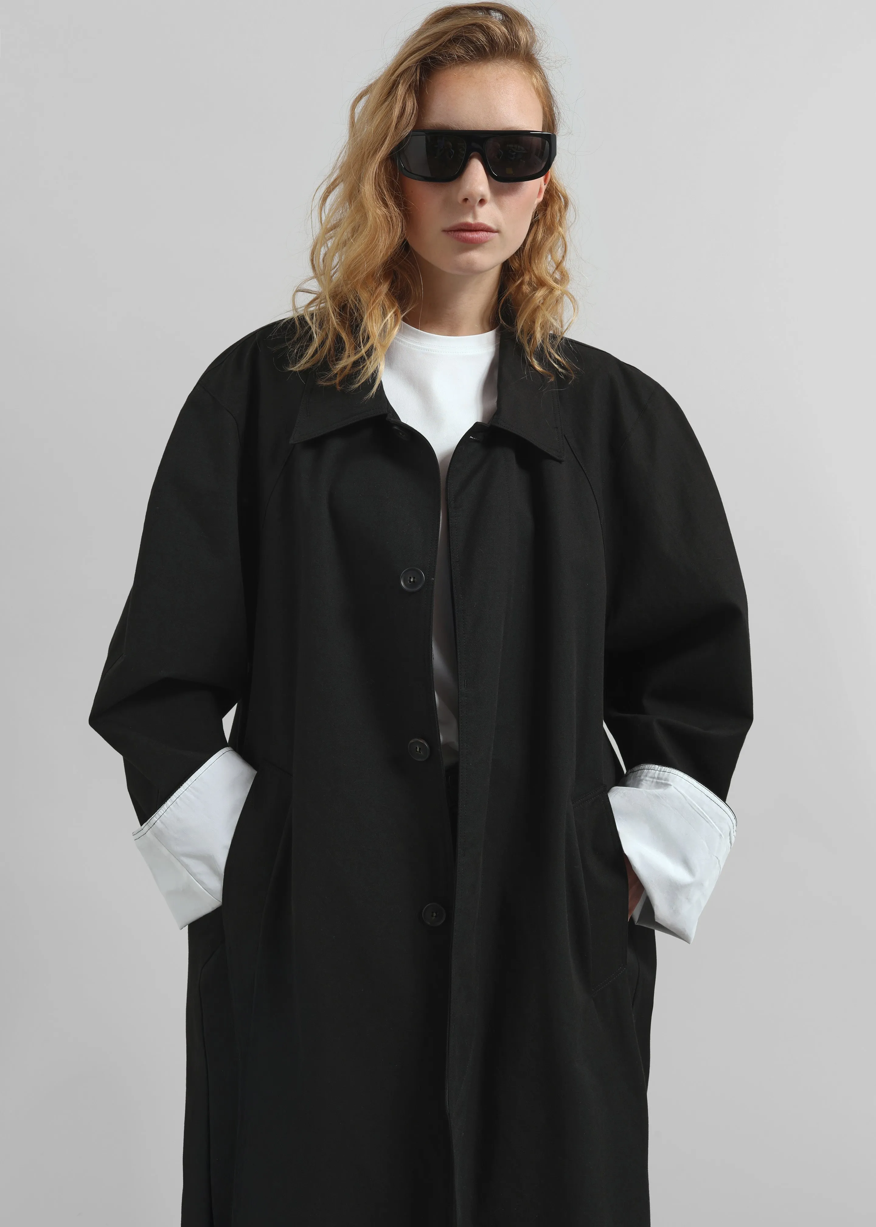 Arlise Oversized Trench Coat - Black