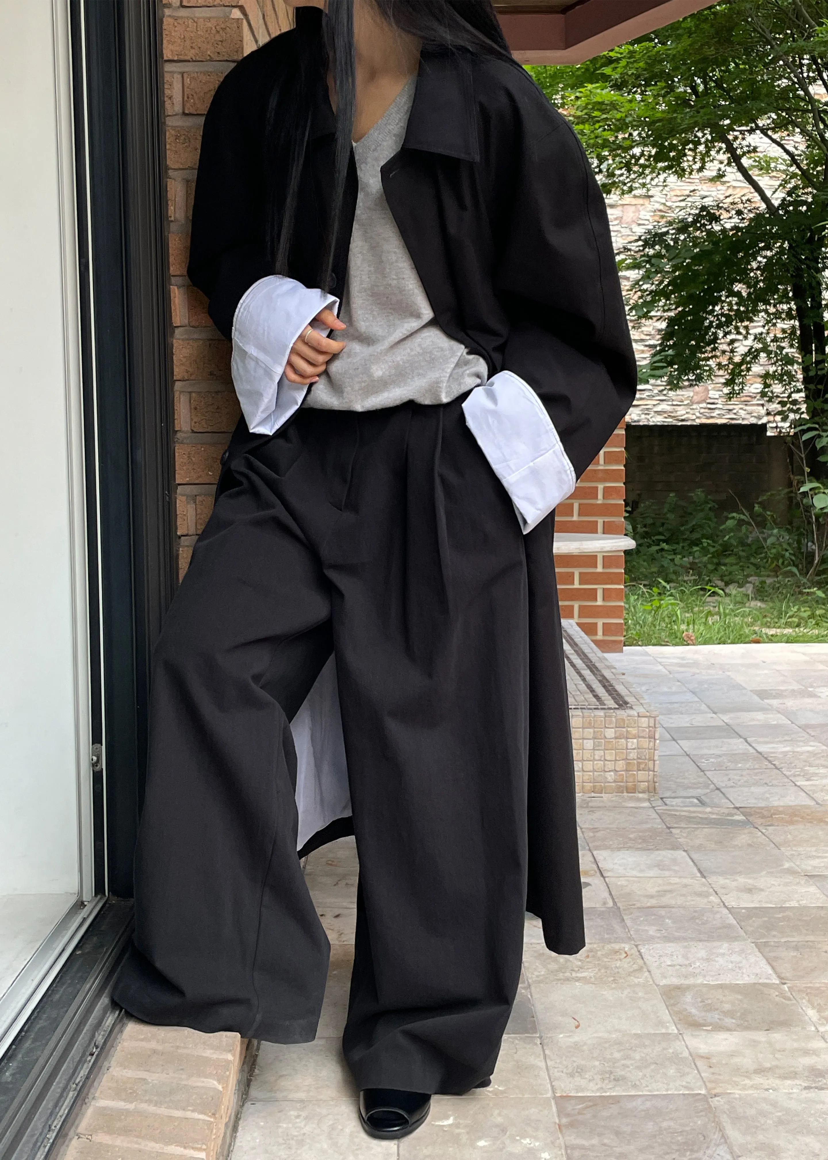 Arlise Oversized Trench Coat - Black
