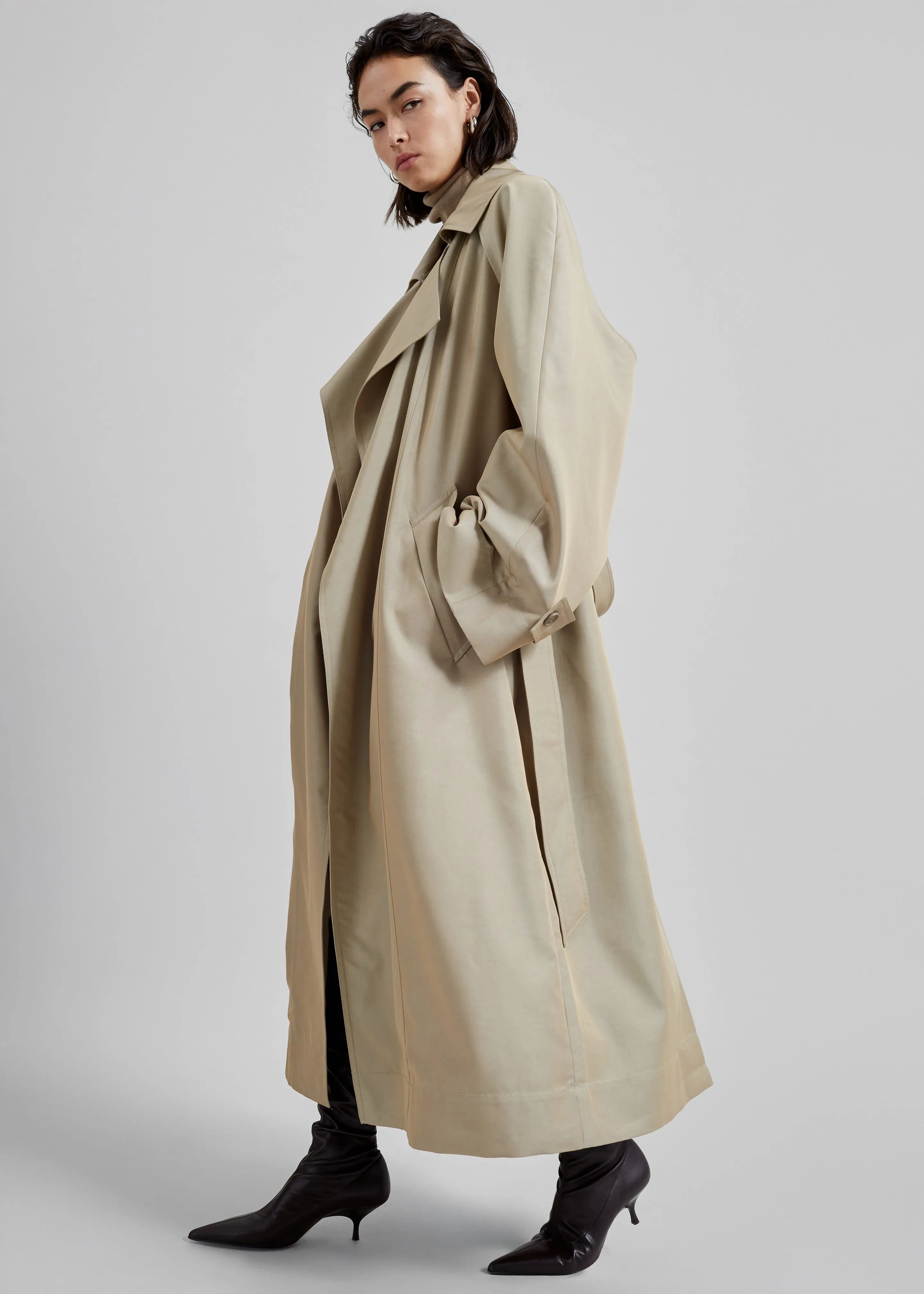 Astoria Cut-Out Raglan Sleeve Trench Coat - Beige