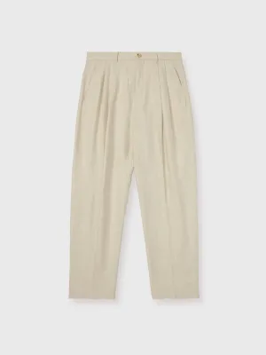 Beige Lamont Pleated Straight Leg Linen Trousers