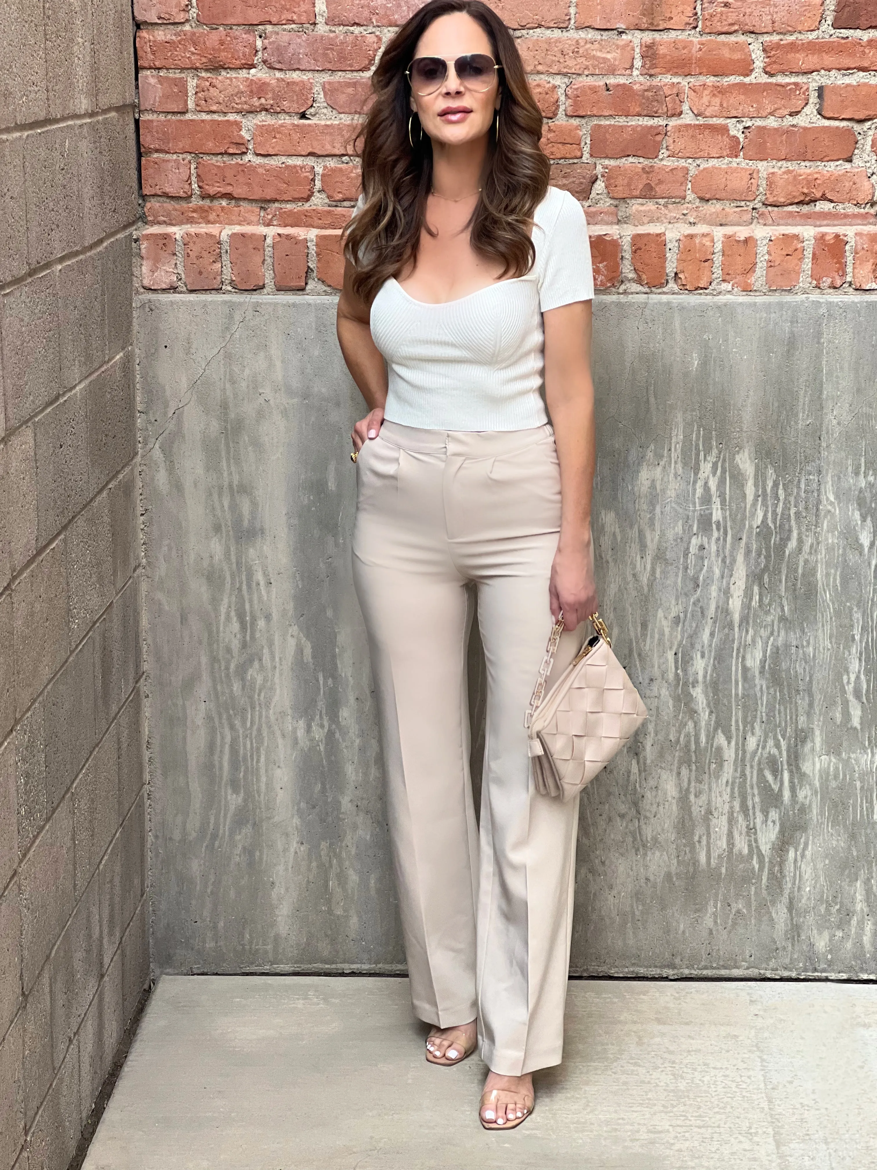 Beige Pleated Trousers