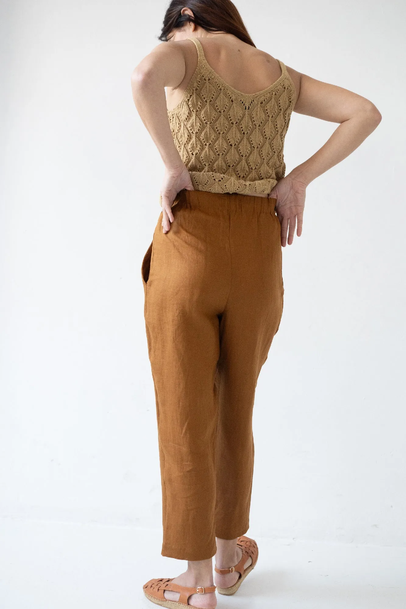 Bijoux Linen Pleated Trousers Terracotta