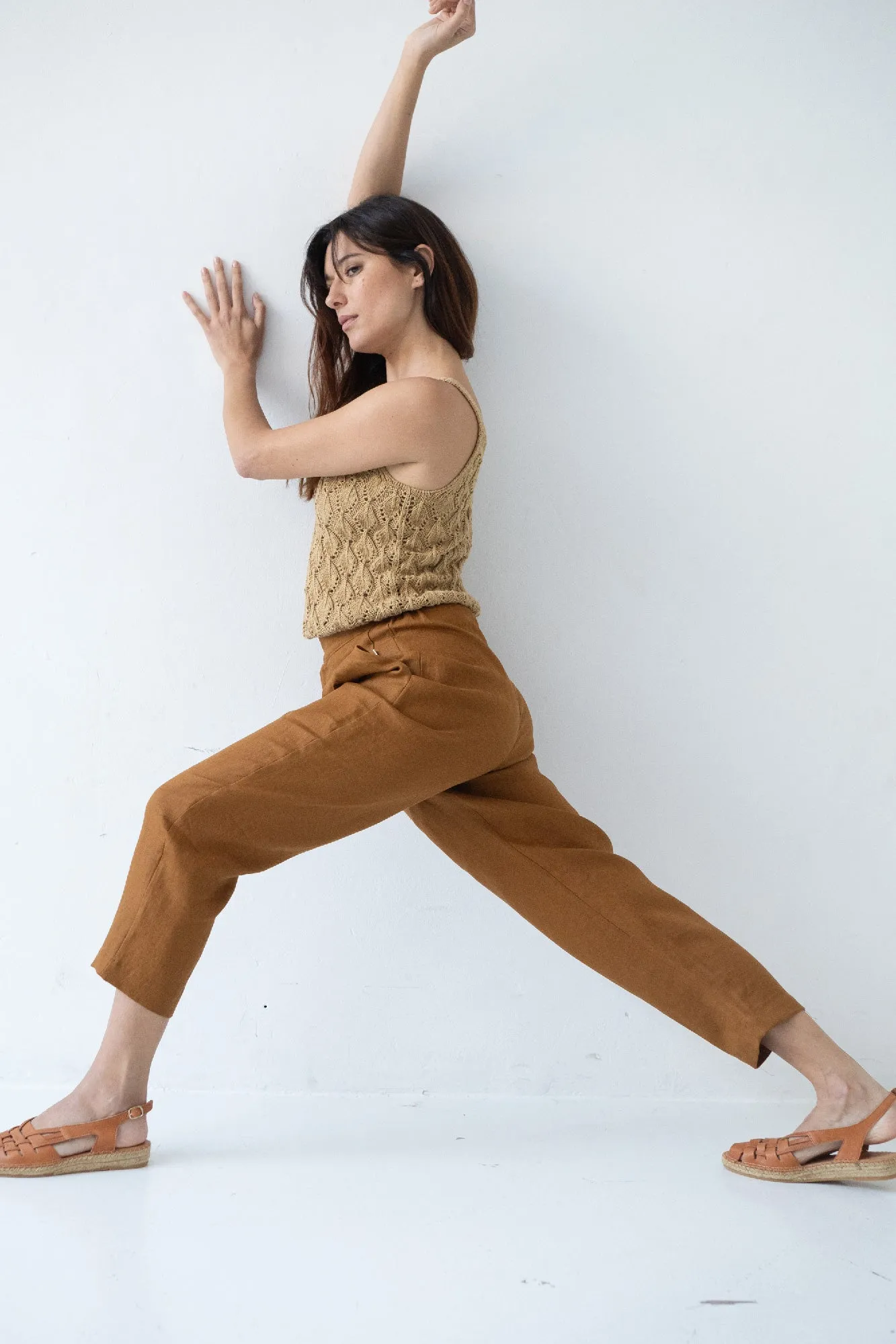 Bijoux Linen Pleated Trousers Terracotta