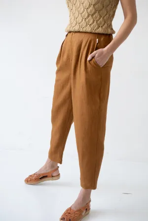 Bijoux Linen Pleated Trousers Terracotta