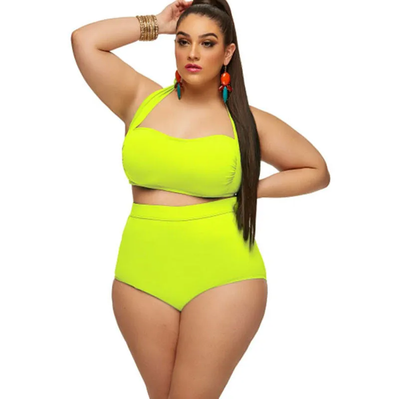Bikinis Big Size Swimwear Sexy Plus Size 5XL High Waist Bikini Set Neon Large Size Swimwear Monokini Swimsuit LC41805