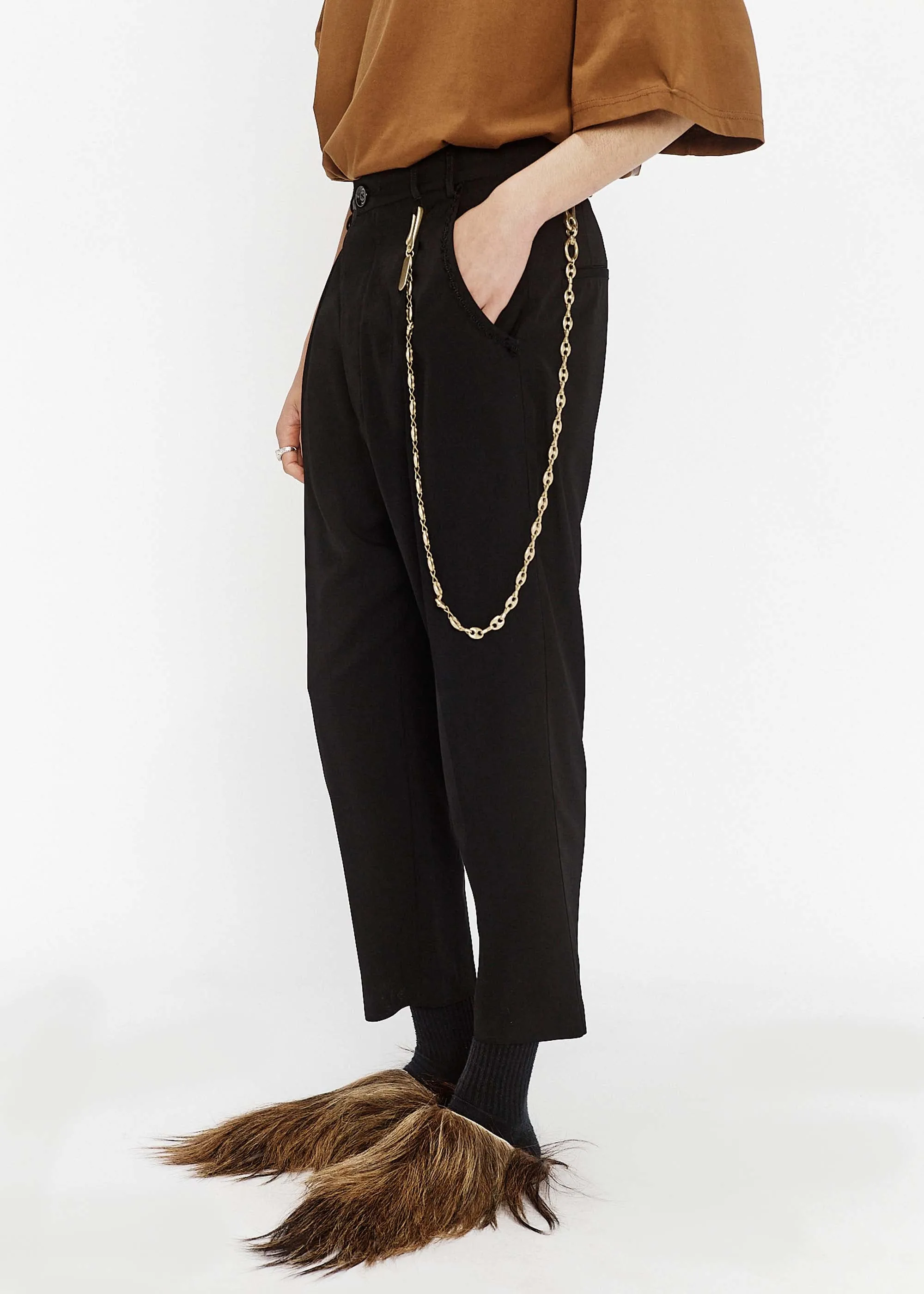 Black Cropped Pleated Trousers