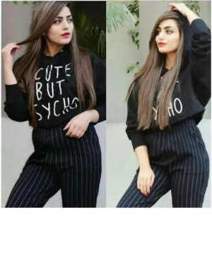 BLACK CUTE BUT PSYCHO CROPPED HOODIE FOR WOMEN