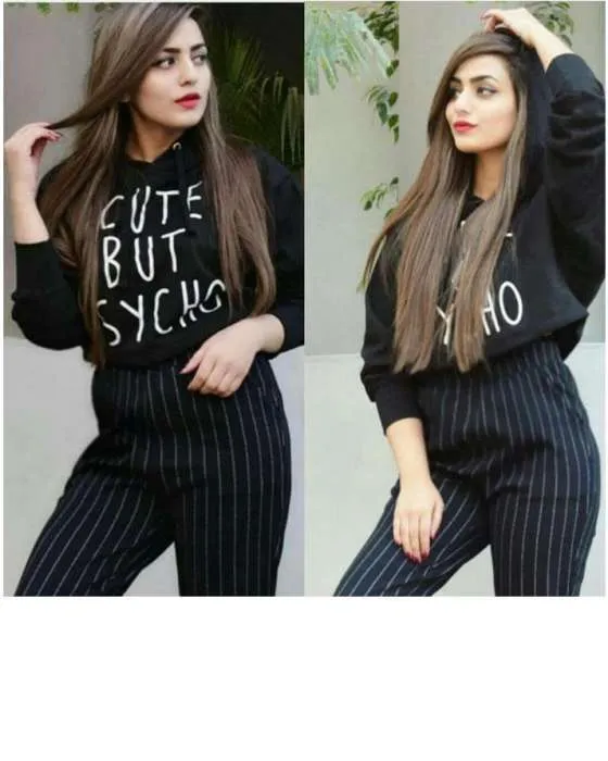 BLACK CUTE BUT PSYCHO CROPPED HOODIE FOR WOMEN
