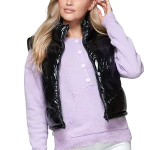 Black Glossy Shiny Quilted Puffer Vest