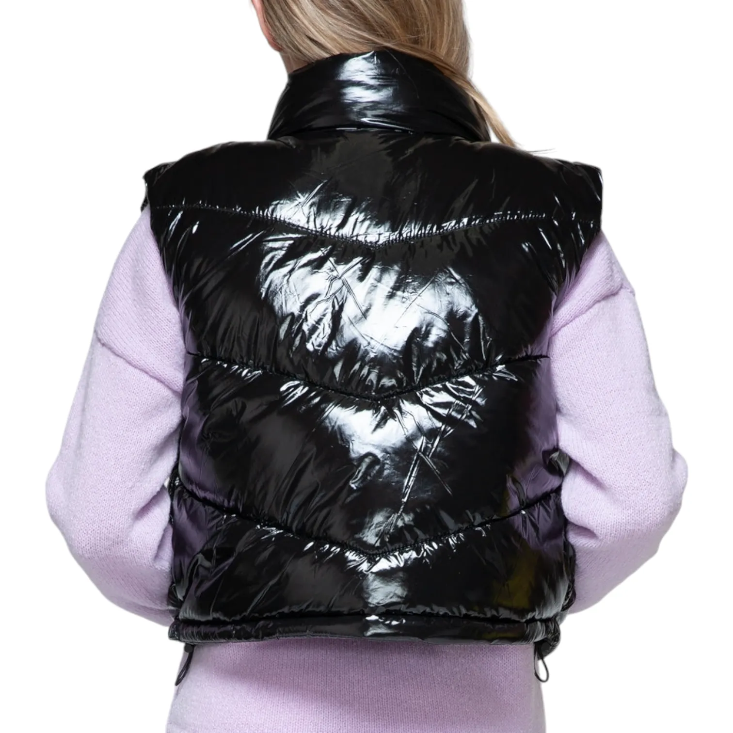 Black Glossy Shiny Quilted Puffer Vest