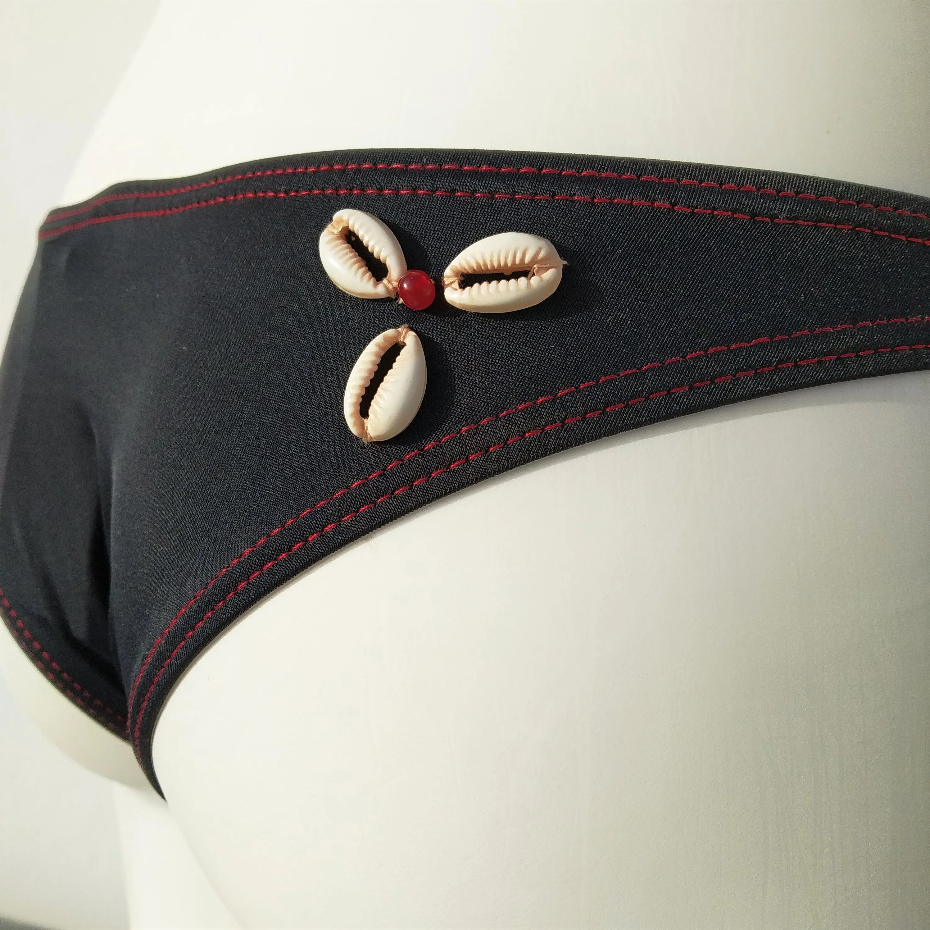 Brazilian Black Bikini Bottom, seashell decoration
