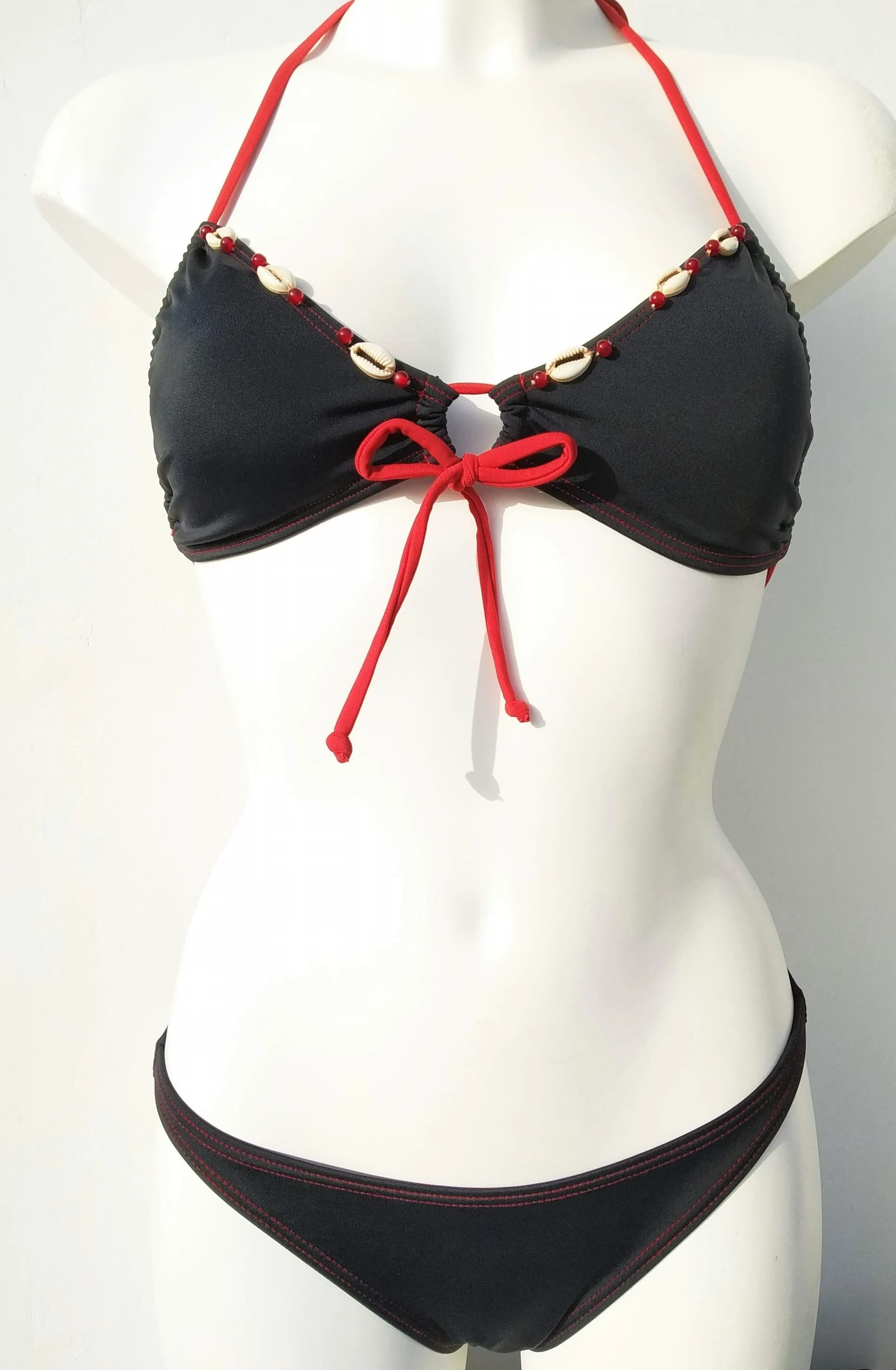 Brazilian Black Bikini Bottom, seashell decoration