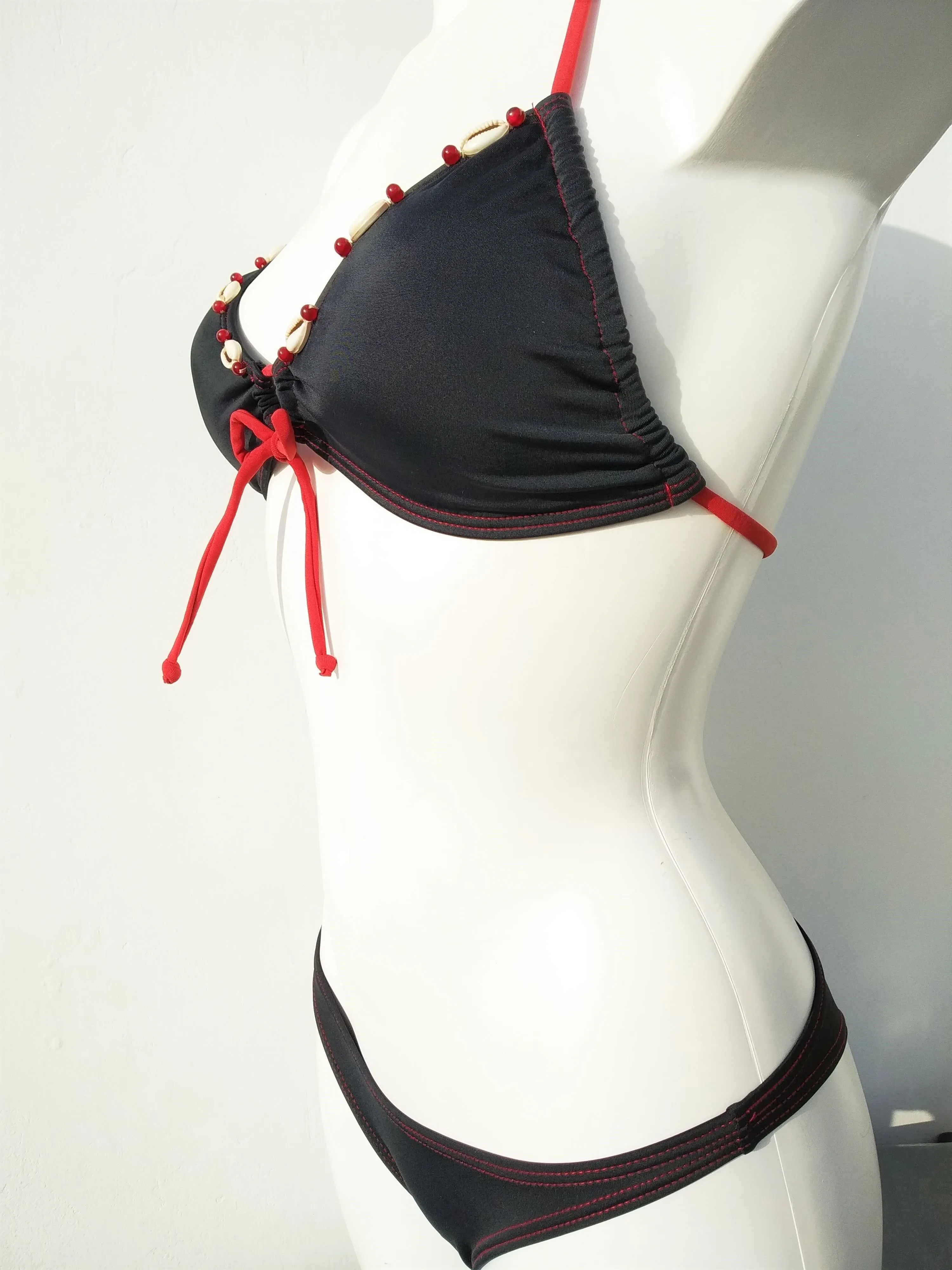 Brazilian Black Bikini Bottom, seashell decoration