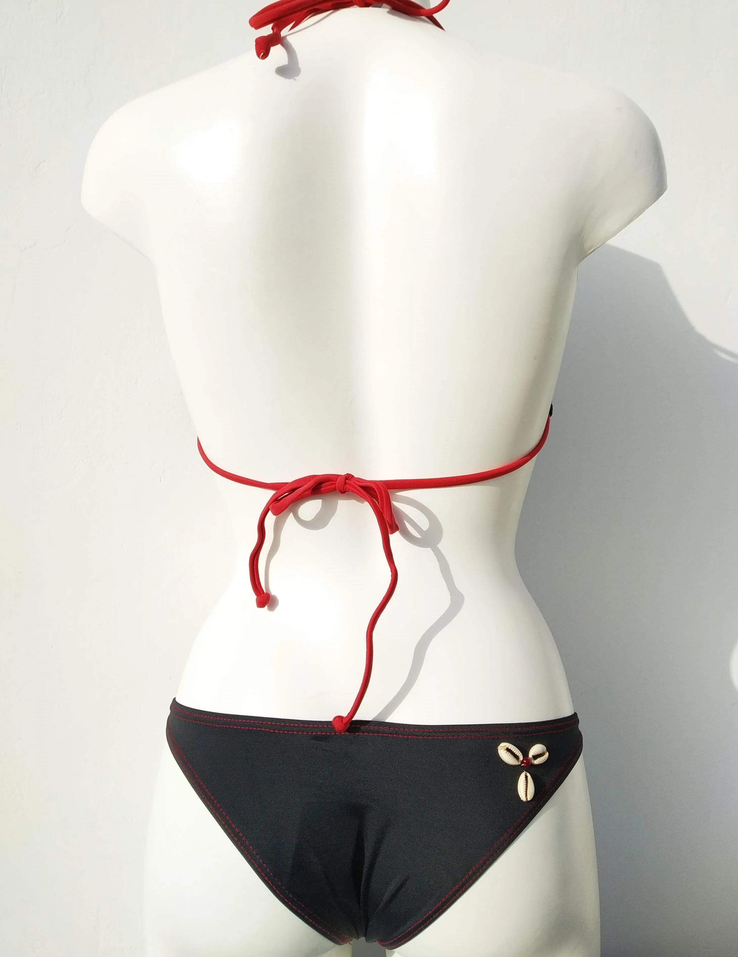 Brazilian Black Bikini Bottom, seashell decoration