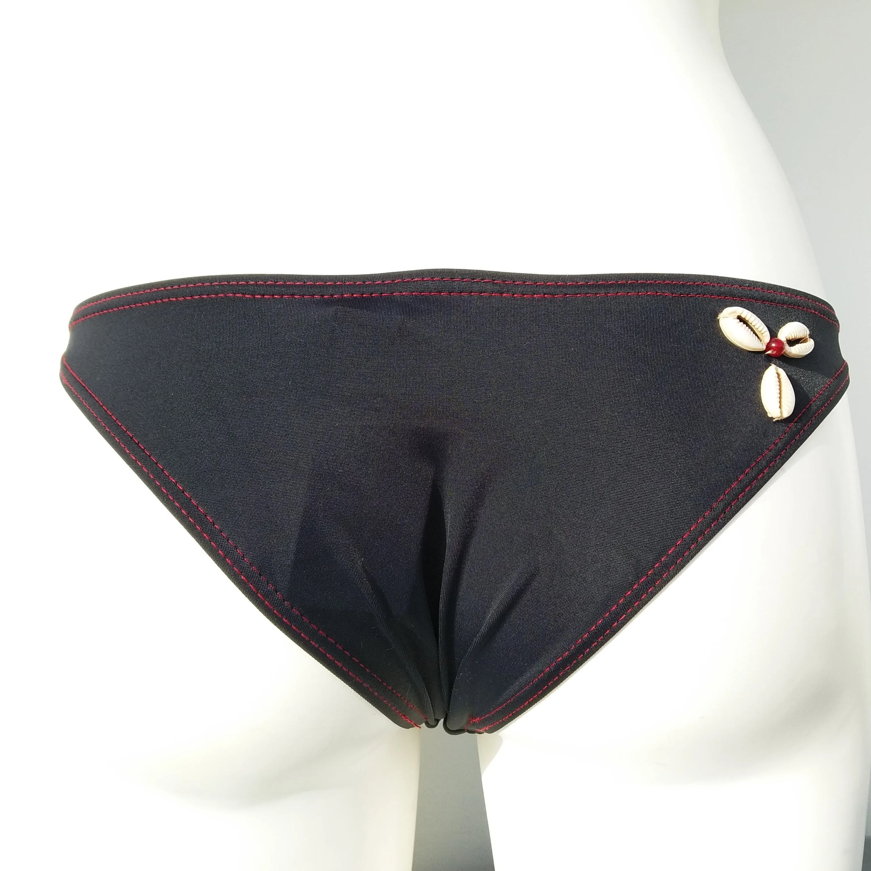 Brazilian Black Bikini Bottom, seashell decoration