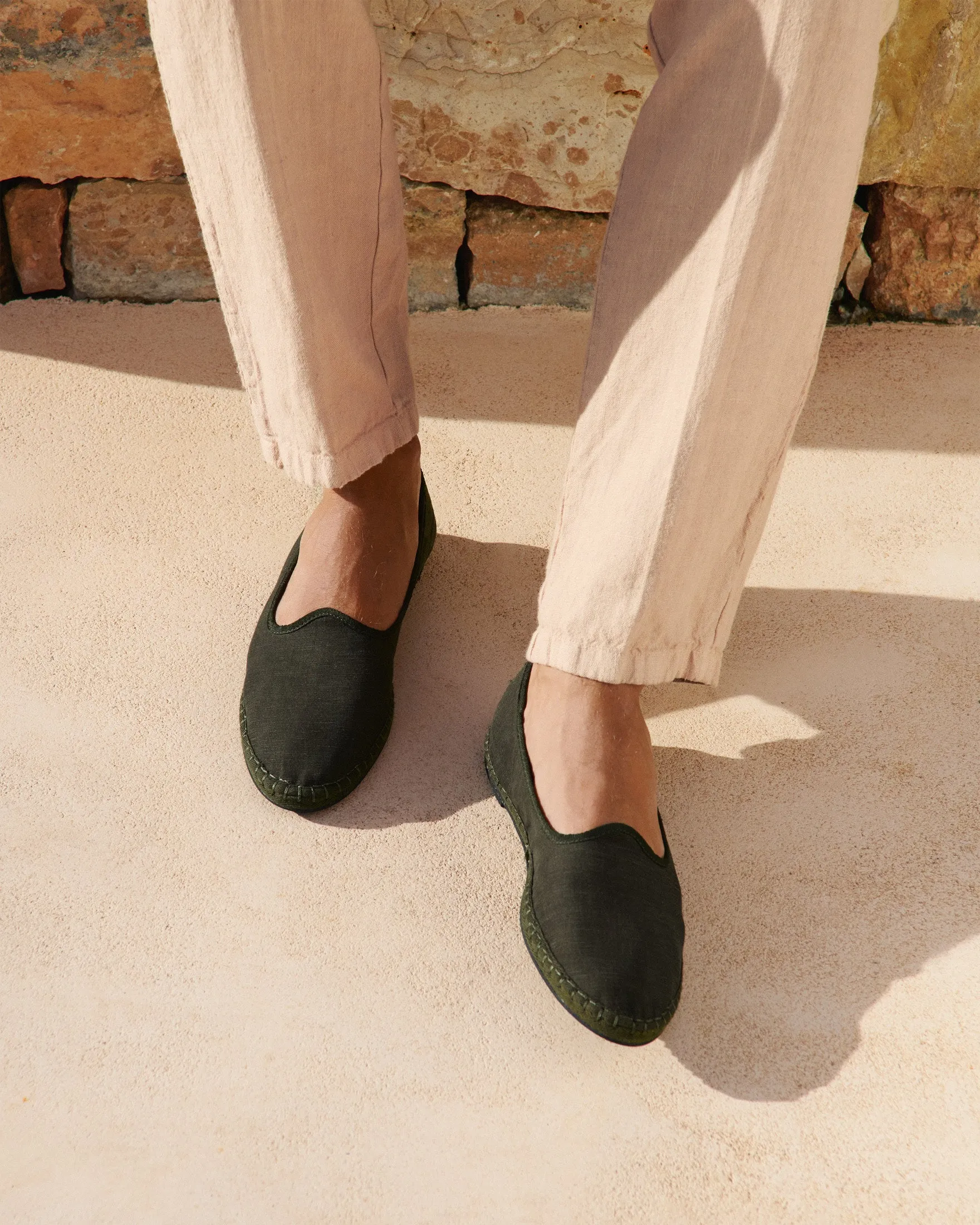 Brummel Lyocell Linen Blend Slippers - Q78VM - Luca Rubinacci x Manebí Military Green