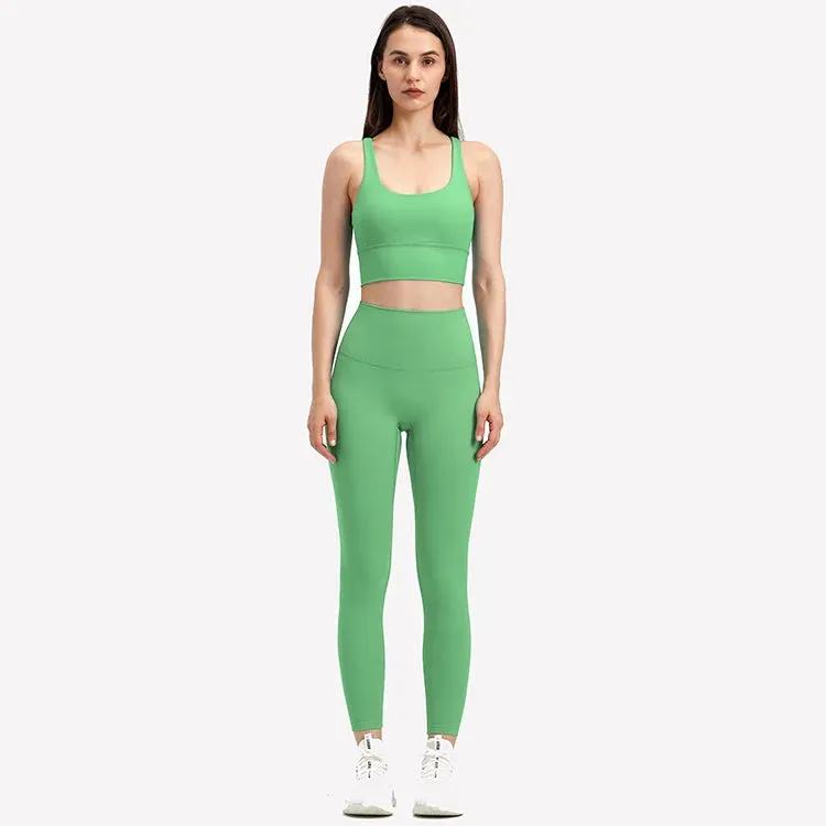 Brushed Naked Feel Yoga Set for Women - 2 Piece High Waist Gym Leggings and Padded Sports Bra