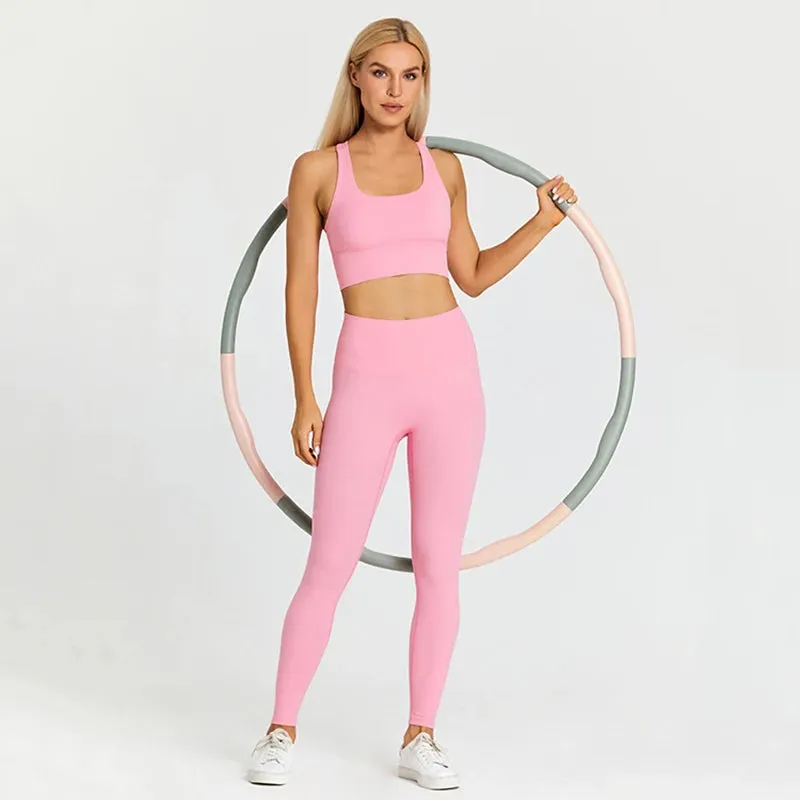 Brushed Naked Feel Yoga Set for Women - 2 Piece High Waist Gym Leggings and Padded Sports Bra