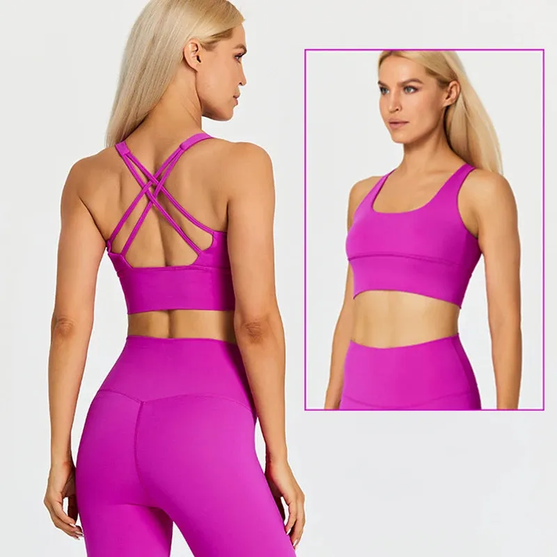 Brushed Naked Feel Yoga Set for Women - 2 Piece High Waist Gym Leggings and Padded Sports Bra