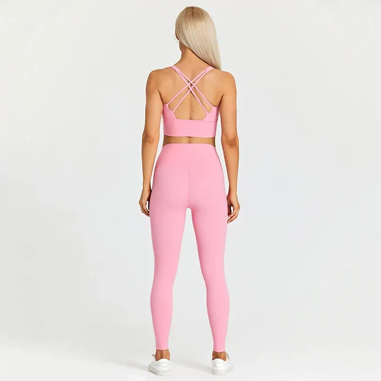 Brushed Naked Feel Yoga Set for Women - 2 Piece High Waist Gym Leggings and Padded Sports Bra