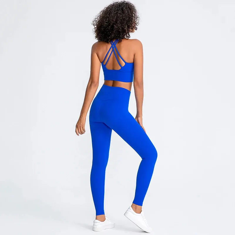Brushed Naked Feel Yoga Set for Women - 2 Piece High Waist Gym Leggings and Padded Sports Bra