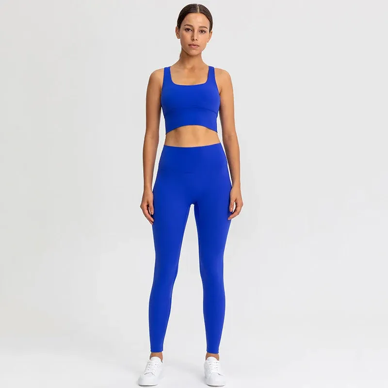 Brushed Naked Feel Yoga Set for Women - 2 Piece High Waist Gym Leggings and Padded Sports Bra