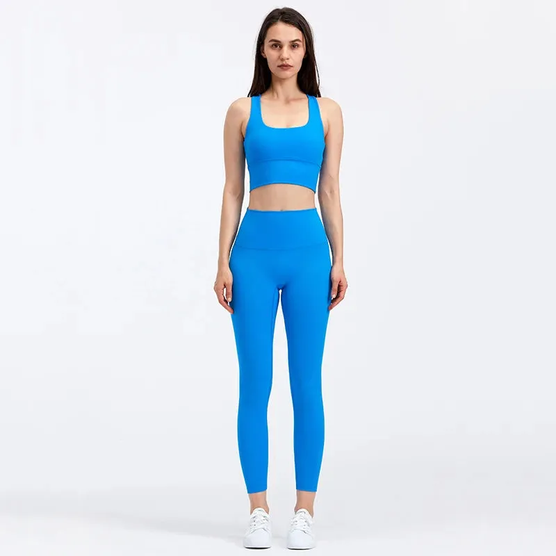 Brushed Naked Feel Yoga Set for Women - 2 Piece High Waist Gym Leggings and Padded Sports Bra