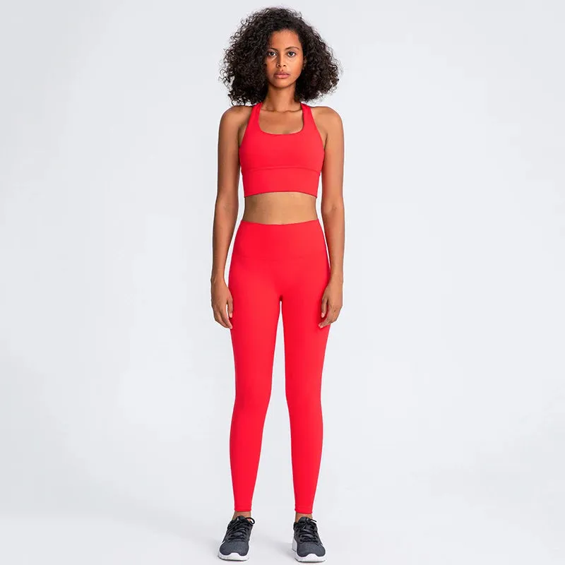 Brushed Naked Feel Yoga Set for Women - 2 Piece High Waist Gym Leggings and Padded Sports Bra