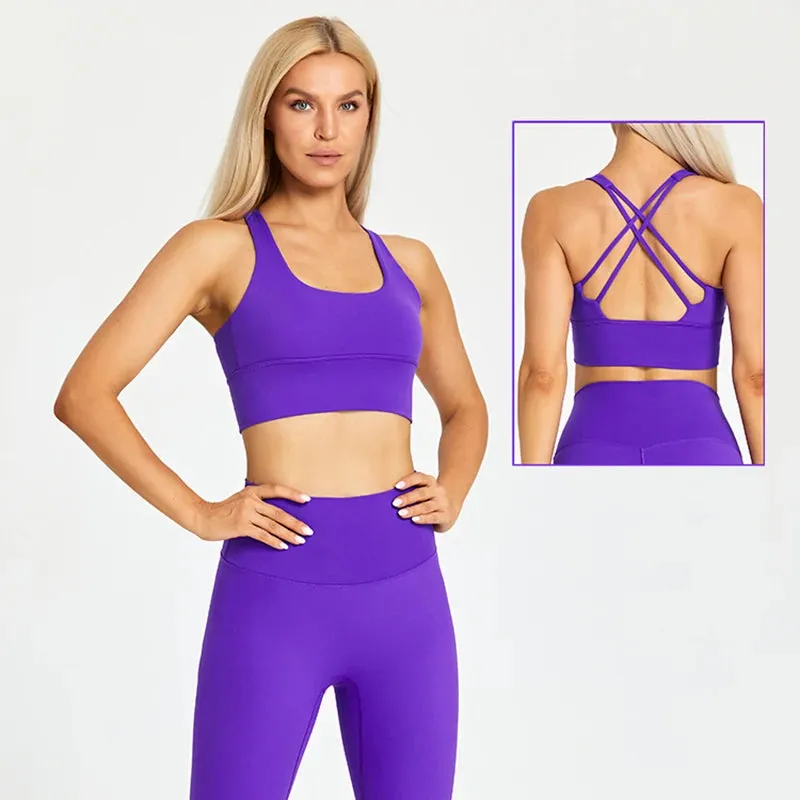 Brushed Naked Feel Yoga Set for Women - 2 Piece High Waist Gym Leggings and Padded Sports Bra