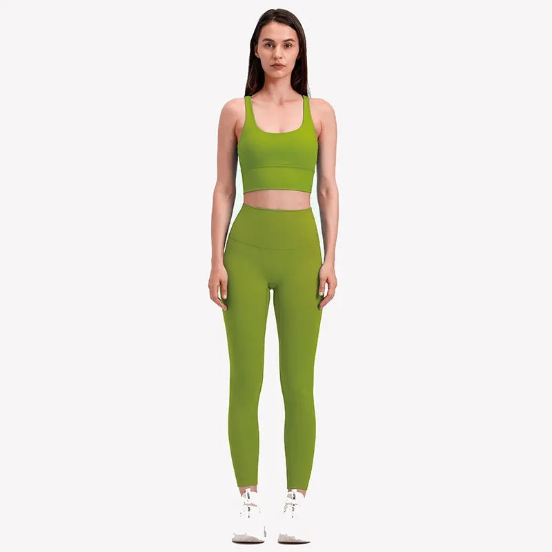 Brushed Naked Feel Yoga Set for Women - 2 Piece High Waist Gym Leggings and Padded Sports Bra
