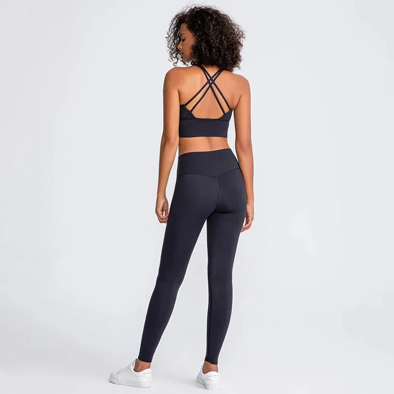 Brushed Naked Feel Yoga Set for Women - 2 Piece High Waist Gym Leggings and Padded Sports Bra
