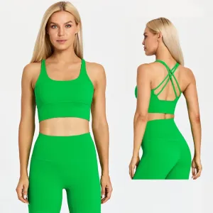 Brushed Naked Feel Yoga Set for Women - 2 Piece High Waist Gym Leggings and Padded Sports Bra