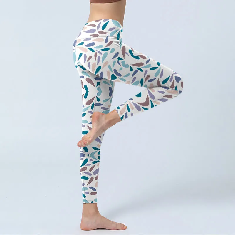 Buddha Stones White Multi Color Block Print Gym Leggings Women's Yoga Pants