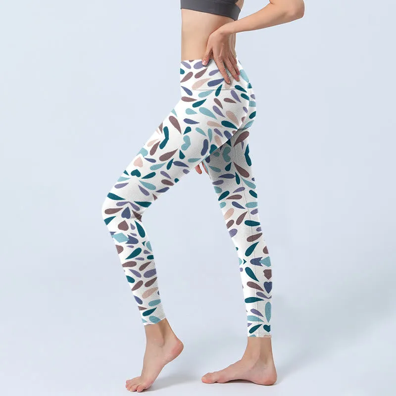 Buddha Stones White Multi Color Block Print Gym Leggings Women's Yoga Pants