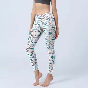 Buddha Stones White Multi Color Block Print Gym Leggings Women's Yoga Pants