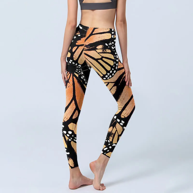 Buddha Stones Yellow Butterfly Print Exercise Leggings Women's Yoga Pants