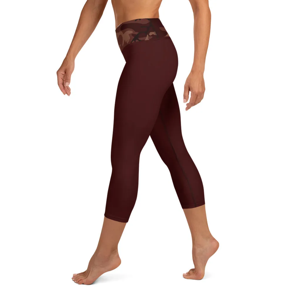 Burgundy Camouflage Yoga Capri Leggings