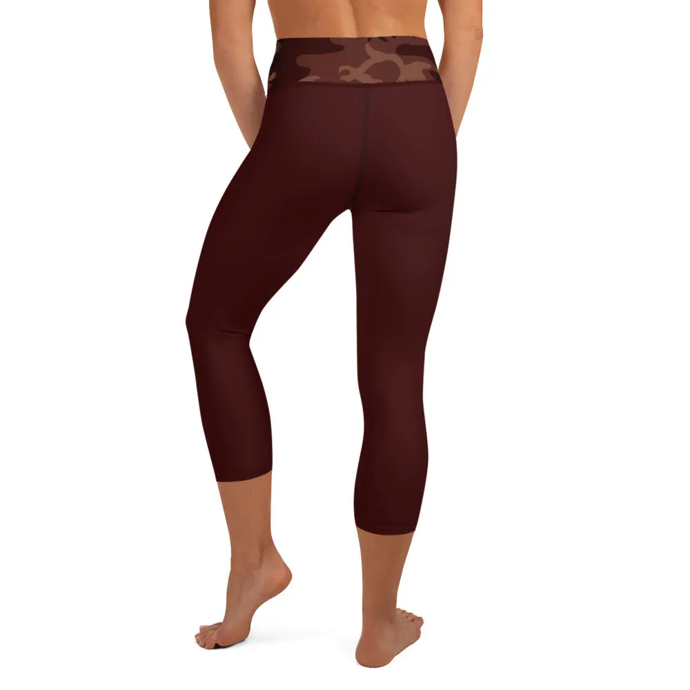 Burgundy Camouflage Yoga Capri Leggings