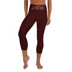 Burgundy Camouflage Yoga Capri Leggings
