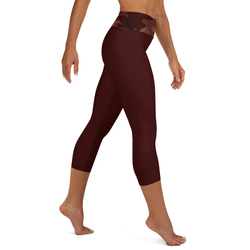 Burgundy Camouflage Yoga Capri Leggings