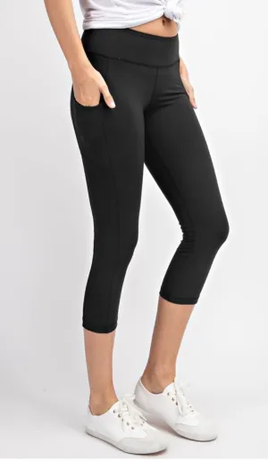 Buttery Super Soft Capri length Yoga Leggings With Pockets-Black