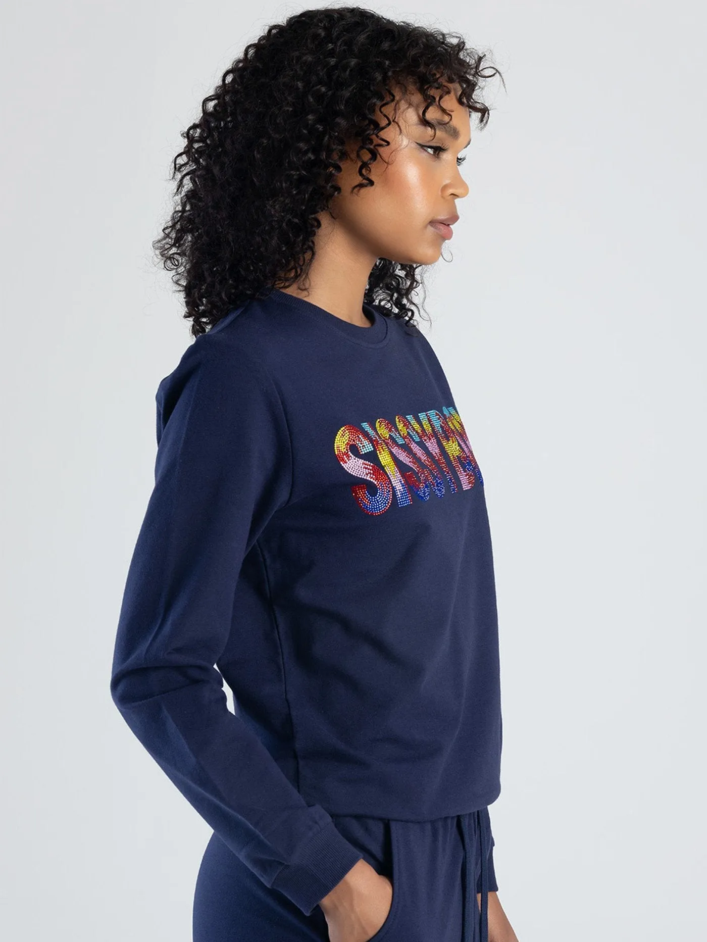 Colorful Bling Logo Sweat Top - Navy