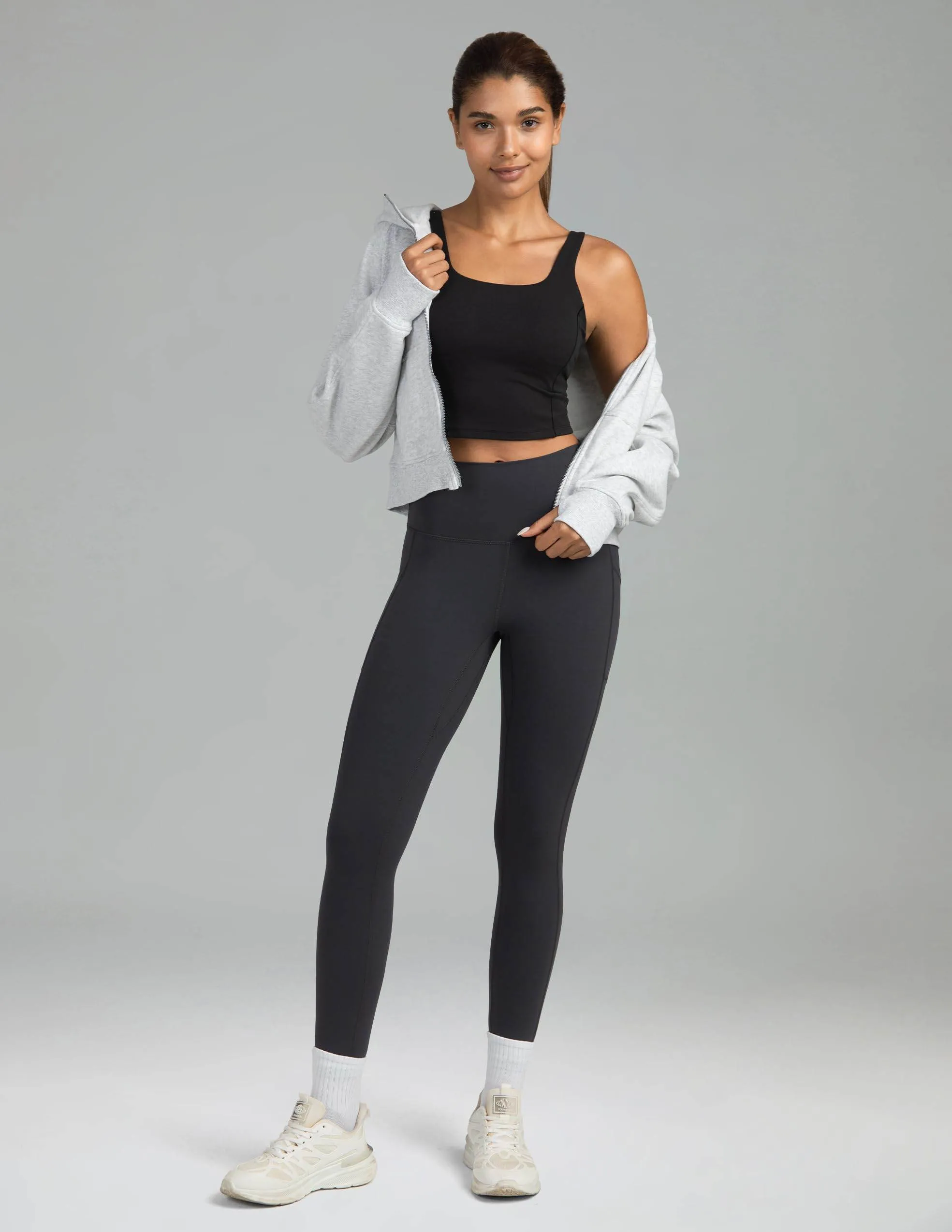 Colorfulkoala Women's High Waisted Tummy Control Workout Leggings 7/8 Length Yoga Pants with Pockets (M, Black)