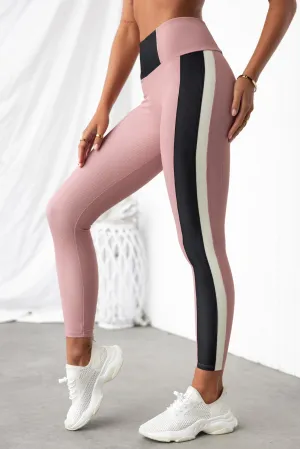 Colour Block Rib Leggings - Antique Rose/Black