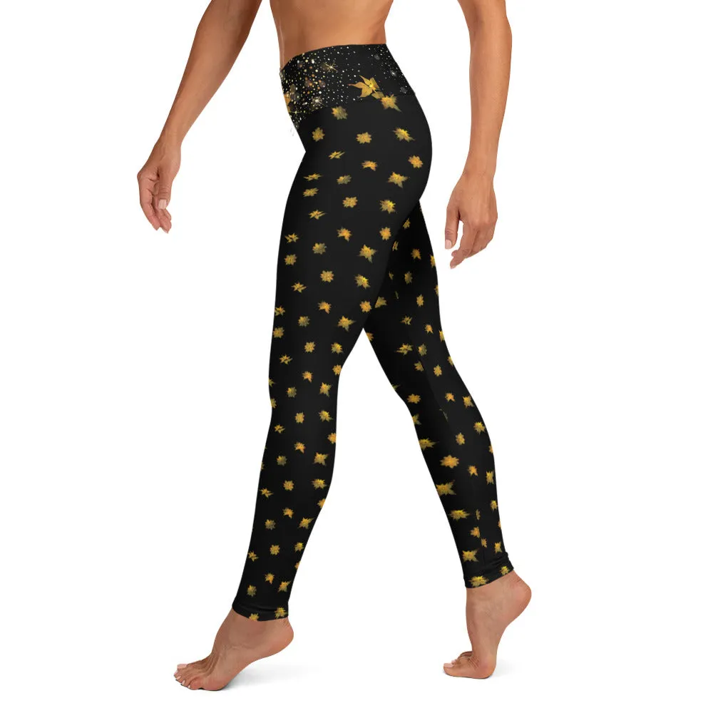 Crazy-Ass Leggings - Black w Yellow Poinsettias - Yoga Leggings