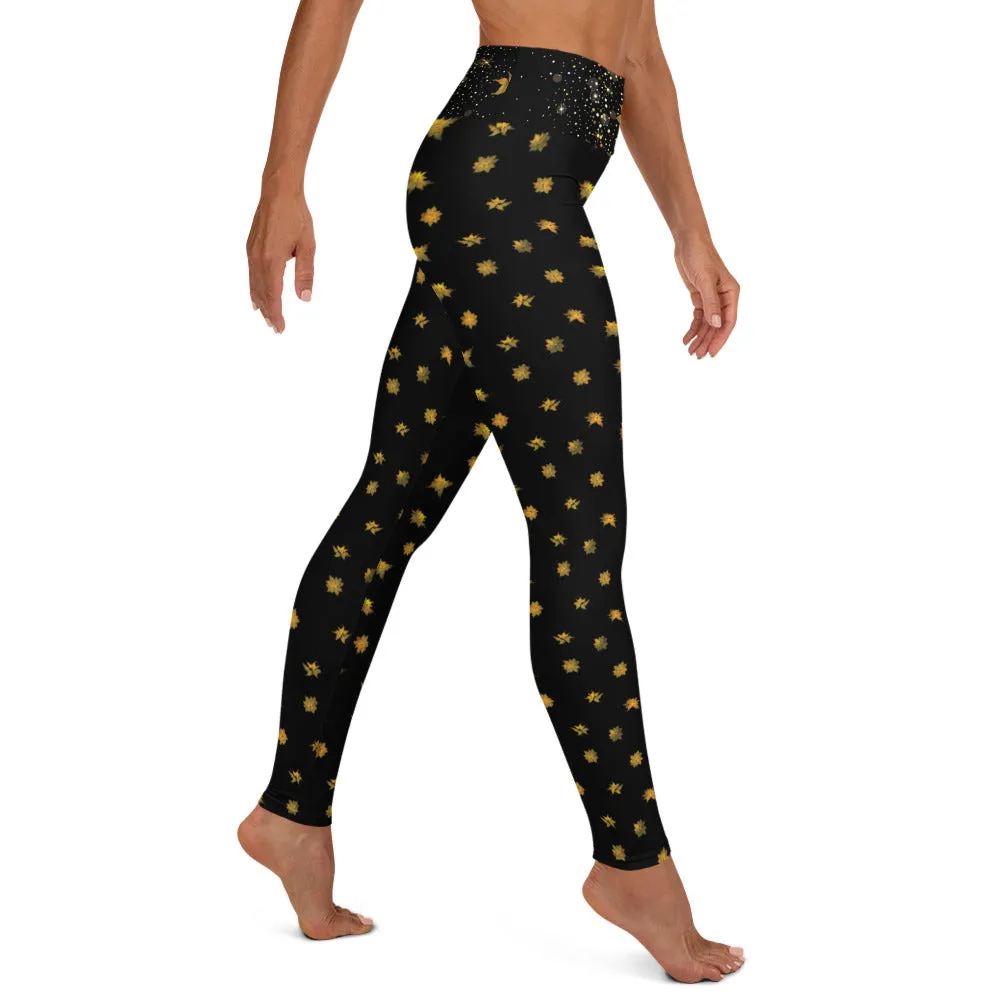 Crazy-Ass Leggings - Black w Yellow Poinsettias - Yoga Leggings