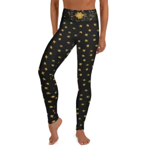 Crazy-Ass Leggings - Black w Yellow Poinsettias - Yoga Leggings