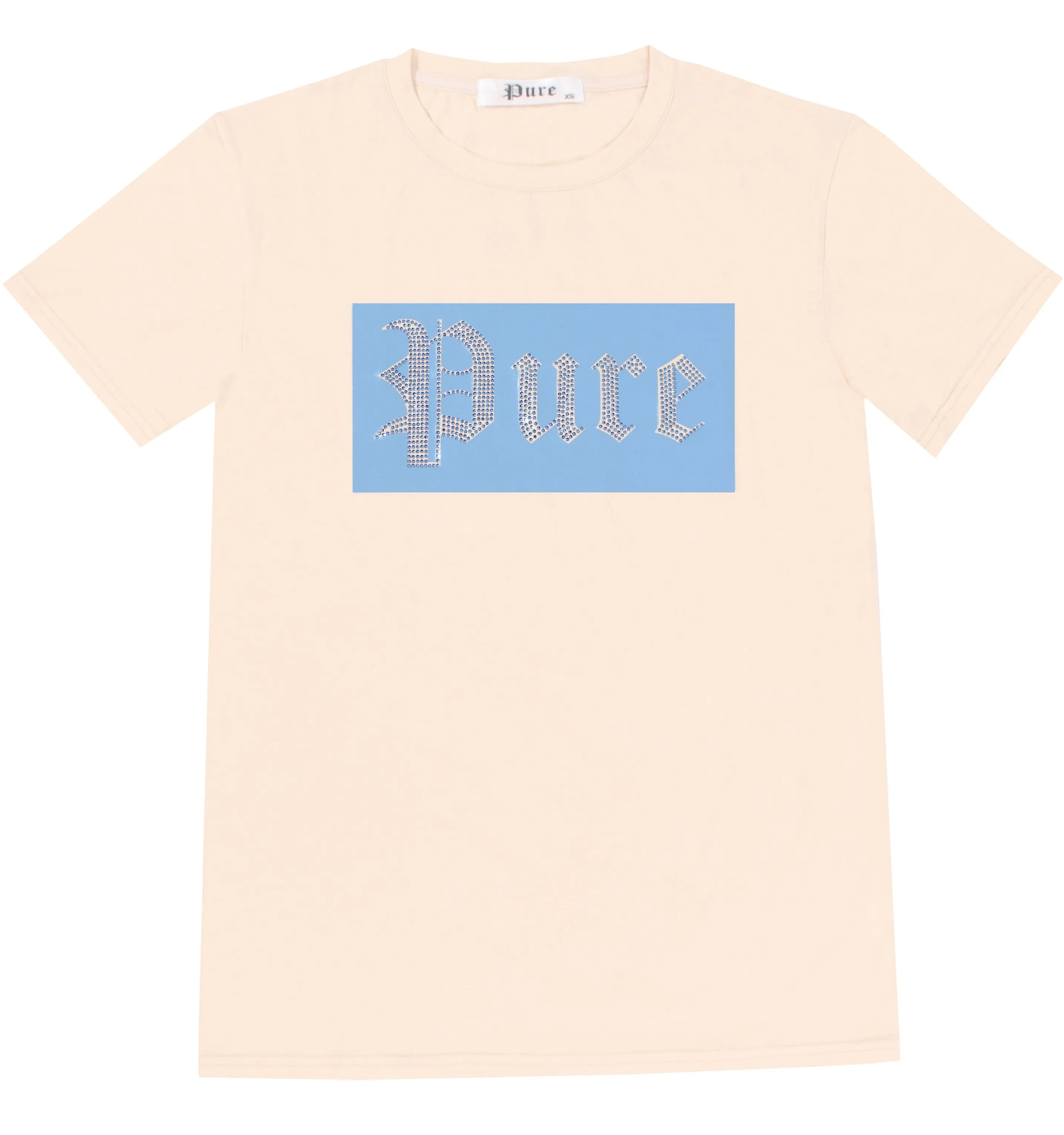 Cream Pure Tee With Blue Diamond Block Logo