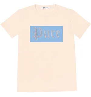 Cream Pure Tee With Blue Diamond Block Logo