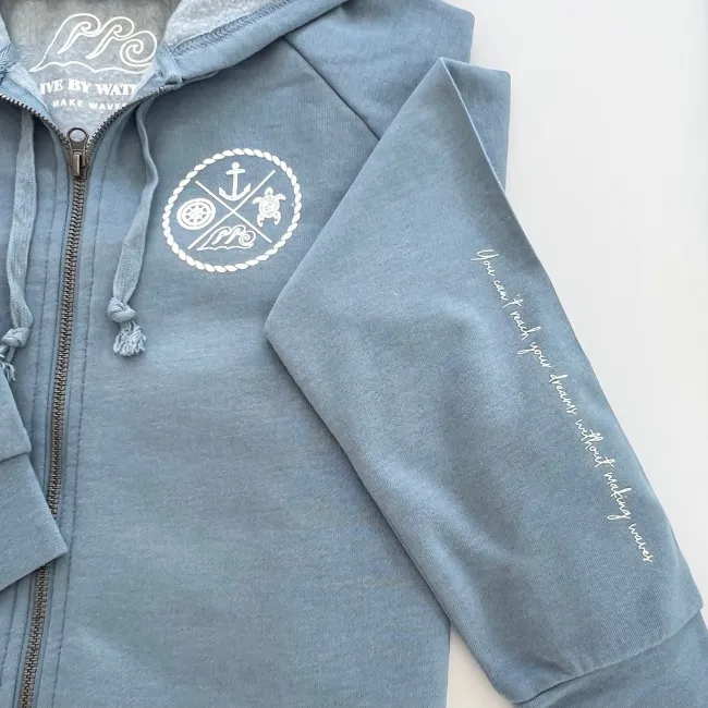 Crest Zip-up Hoodie OCEAN - your choice of saying